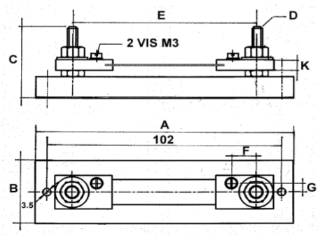 Plan technique d'un shunt de mesure de 50 mV, classe 0,5 et 1, calibre de 1 ampères à 30 ampères